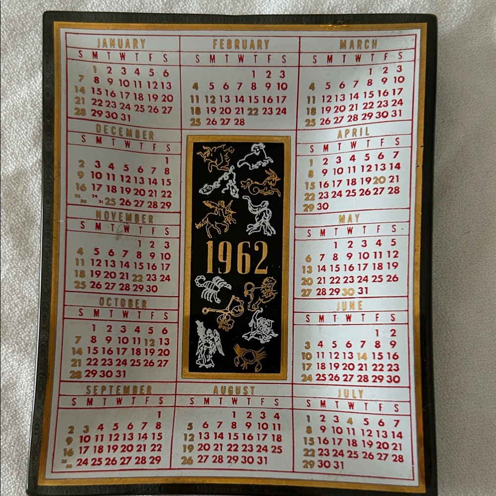 Vintage 1962 Zodiac Calendar Art Glass